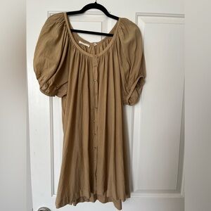 DOEN mustard/tan Puff Sleeve Button-Down Dress size M